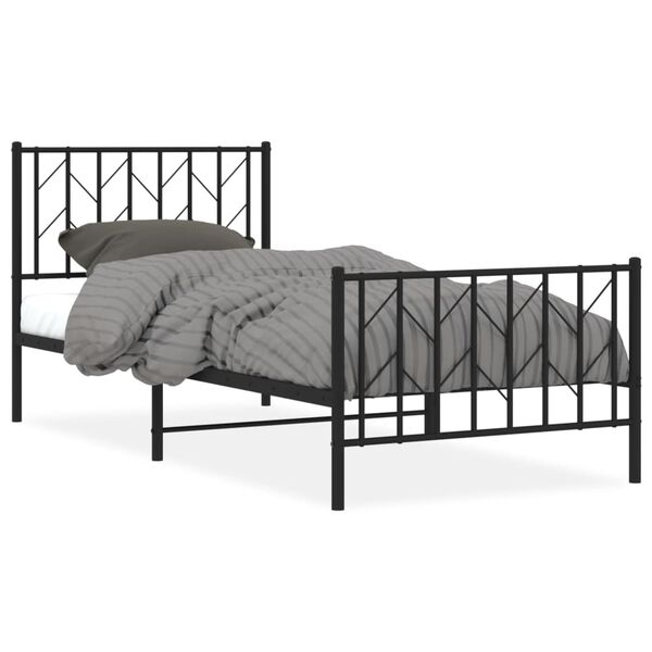 vidaXL Bettgestell mit Kopf- und Fu&szlig;teil Metall Schwarz 90x200 cm