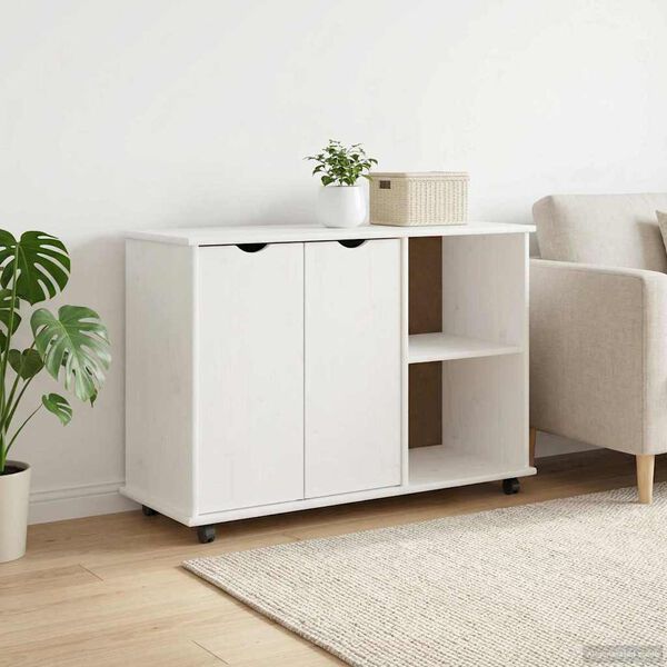 vidaXL Rollschrank Mit Rad Wei&szlig; 100 x 39 x 65,5 cm Massivholz Kiefer