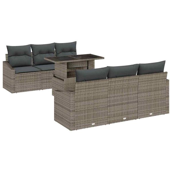 vidaXL Garten-Sofa-Set mit Speicher 7 pcs Grau Poly Rattan