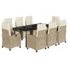 vidaXL 9-tlg. Garten-Essgruppe mit Kissen Beige Poly Rattan