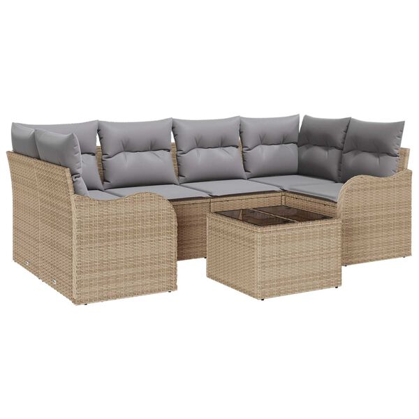 vidaXL Garten-Sofa-Set mit Kissen mit Speicher 7 pcs Beige und Grau