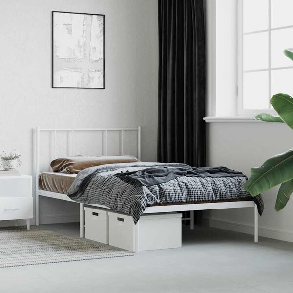 vidaXL Bettgestell mit Kopfteil Metall Wei&szlig; 80x200 cm