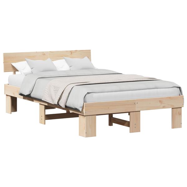 vidaXL Bettrahmen mit Kopfteil Natur 140 x 190 cm Massives Kiefernholz