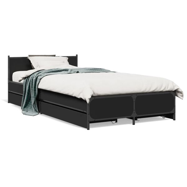 vidaXL Bettgestell mit Schubladen Schwarz 75x190 cm Holzwerkstoff