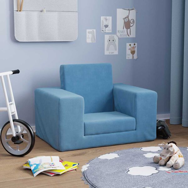 vidaXL Schlafsofa f&uuml;r Kinder Blau Weicher Pl&uuml;sch