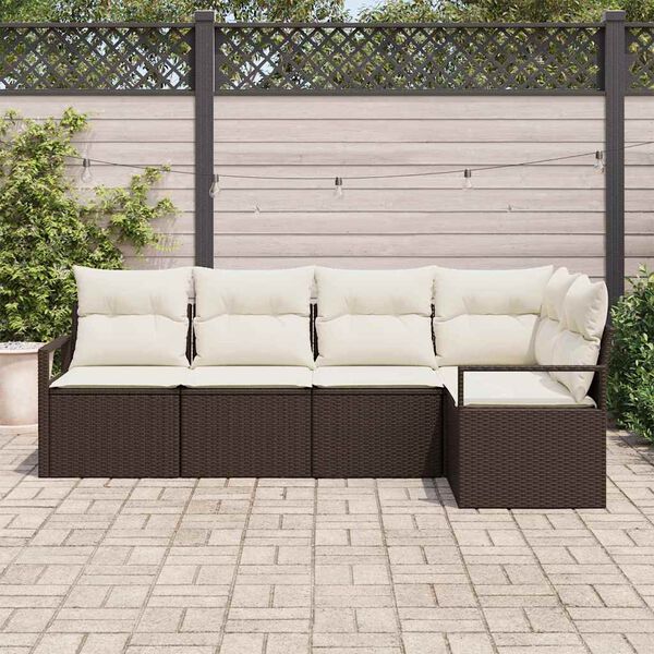 vidaXL Sofa Set mit Kissen 5 pcs Braun Poly Rattan