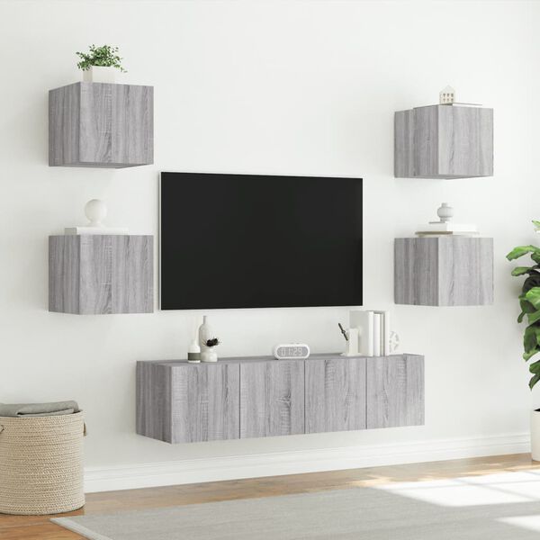 vidaXL 6-tlg. Wohnwand mit LED-Beleuchtung Grau Sonoma Holzwerkstoff