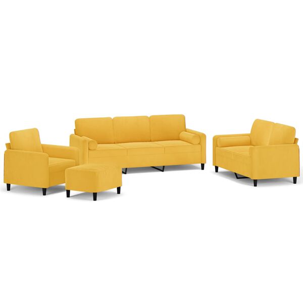 vidaXL 4-tlg. Sofagarnitur mit Kissen Gelb Samt