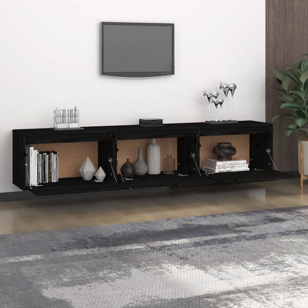 vidaXL TV-Schr&auml;nke 3 Stk. Schwarz Massivholz Kiefer