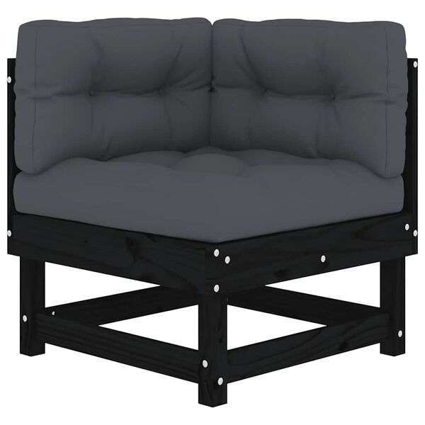 vidaXL Ecksofa mit Kissen Schwarz Massivholz Kiefer
