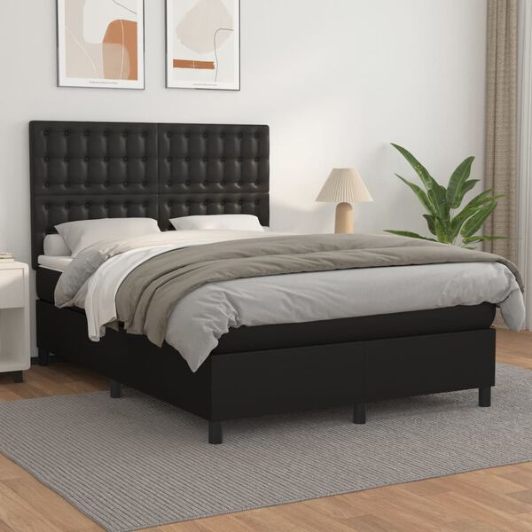 vidaXL Boxspringbett mit Matratze Schwarz 140x190 cm Kunstleder