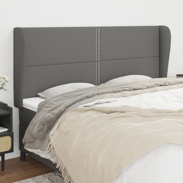 vidaXL Kopfteil mit Ohren Dunkelgrau 203x23x118/128 cm Stoff