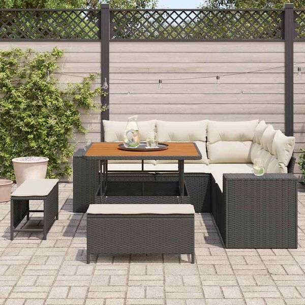 vidaXL Garten-Sofa-Set mit Kissen mit Speicher 8 pcs Schwarz und Creme