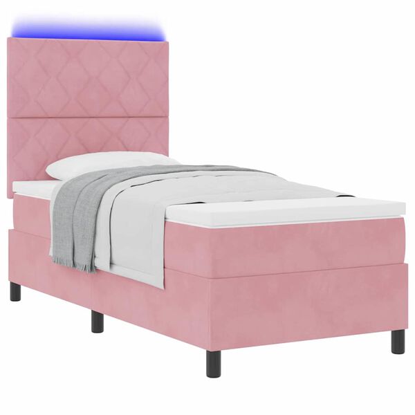 vidaXL LED Boxspringbett mit Matratze Rosa 100 x 200 cm Stoff
