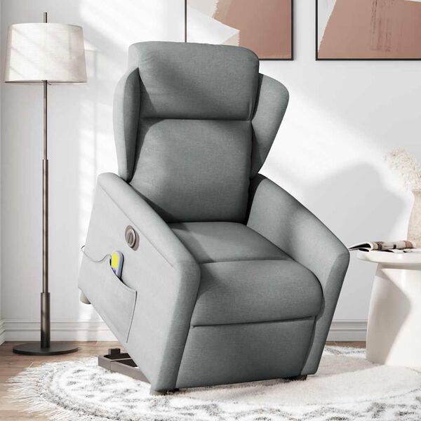 vidaXL Elektrischer Massagesessel mit Aufstehhilfe Hellgrau Stoff