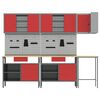 vidaXL Arbeitsschrankset mit Schubladen mit Regal 10 pcs Rot und Grau