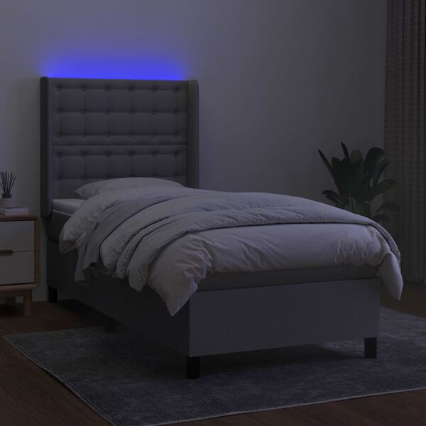 vidaXL Boxspringbett mit Matratze & LED Hellgrau 100x200 cm Stoff
