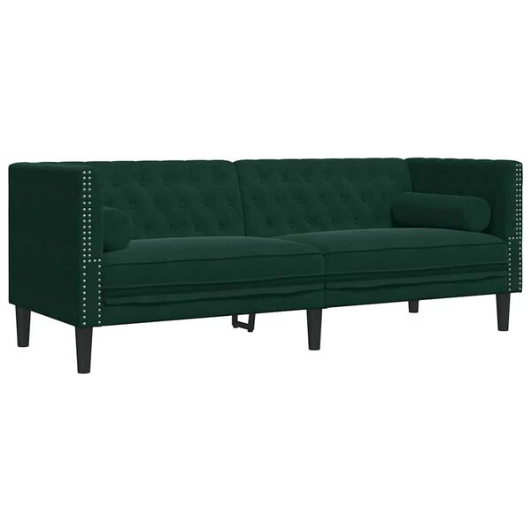 vidaXL 3-tlg. Chesterfield-Sofa-Set mit Nackenrollen Dunkelgr&uuml;n Samt
