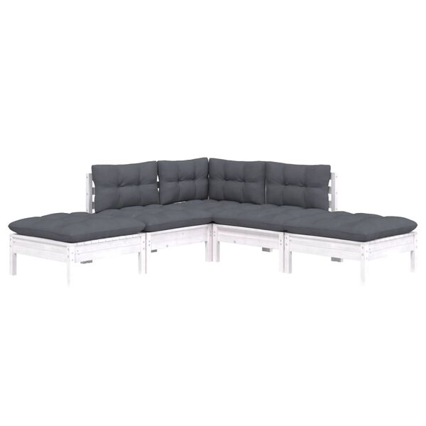 vidaXL 5-tlg. Garten-Lounge-Set mit Kissen Wei&szlig; Kiefernholz