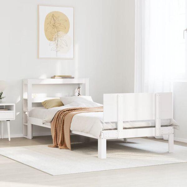 vidaXL Bettgestell mit Kopfteil ohne Matratze Wei&szlig; 90x200 cm