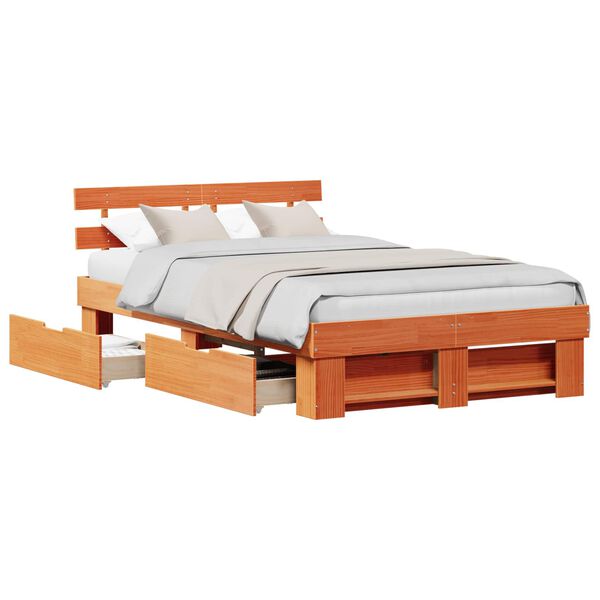 vidaXL Bettrahmen Wachsbraun 140 x 190 cm Massives Kiefernholz