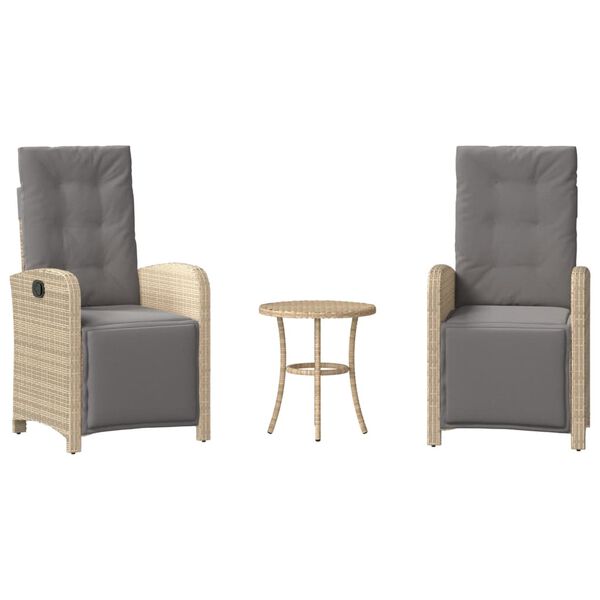 vidaXL 3-tlg. Bistro-Set mit Kissen Beigemischung Poly Rattan