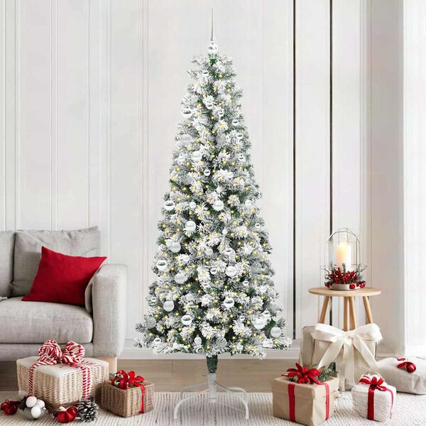 vidaXL K&uuml;nstlicher klappbarer Weihnachtsbaum Gr&uuml;n und Wei&szlig; 210 cm