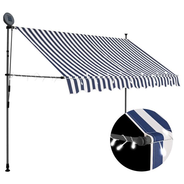 vidaXL Einziehbare Markise Handbetrieben mit LED 250 cm Blau und Wei&szlig;