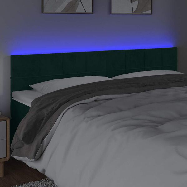 vidaXL LED Kopfteil Dunkelgr&uuml;n 200x5x78/88 cm Samt