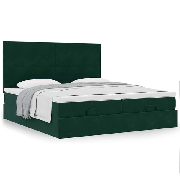 vidaXL Ottoman-Bett mit Matratzen Dunkelgr&uuml;n 160x200 cm Samt