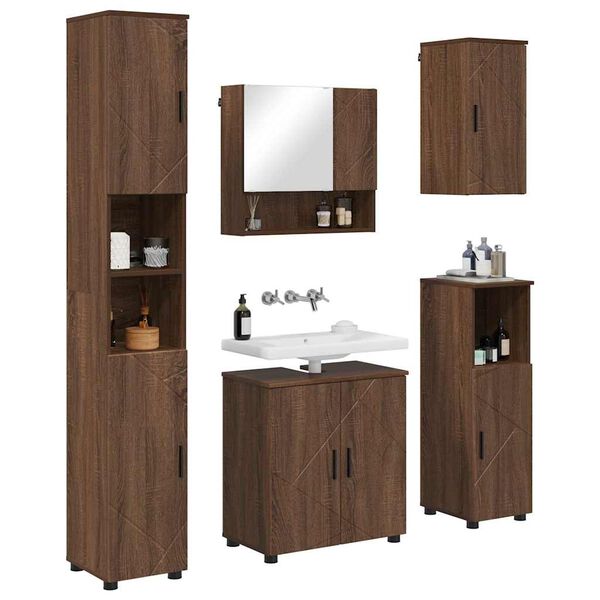 vidaXL Badezimmerm&ouml;bel-Set Wandmontiert 5 pcs Braun Eichen-Optik
