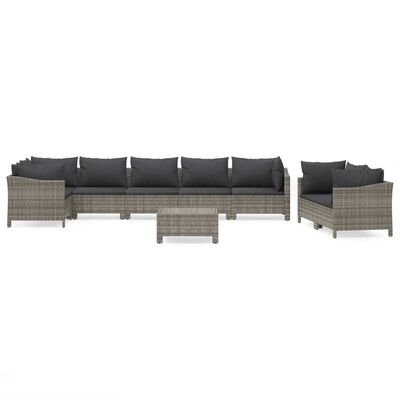 vidaXL 9-tlg. Garten-Lounge-Set mit Kissen Grau Poly Rattan