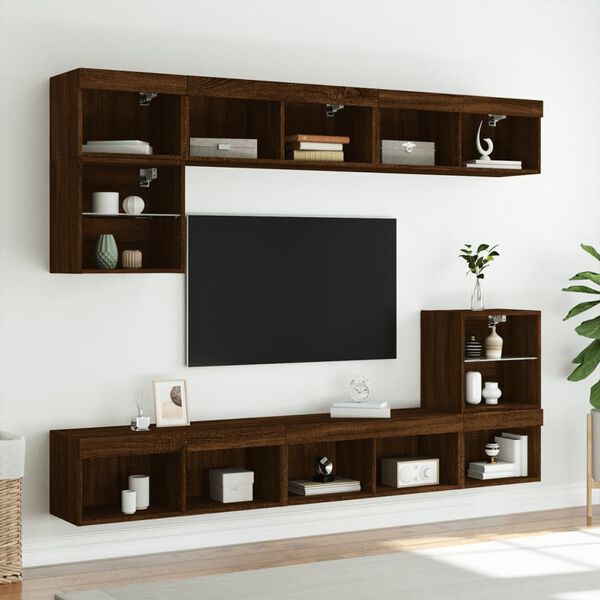 vidaXL TV-Schrank mit LED-Leuchten Braun Eichen-Optik 80x30x30 cm