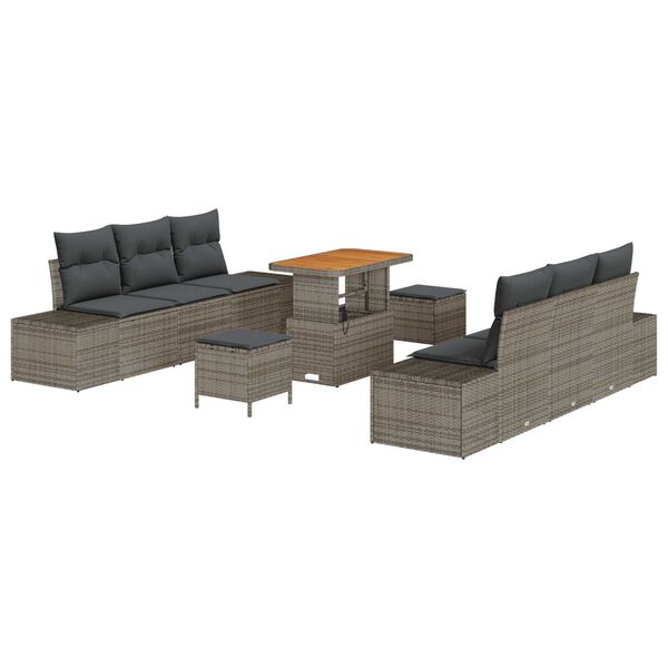 vidaXL Garten-Sofa-Set mit Kissen 9 pcs Grau Poly Rattan