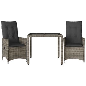 vidaXL 3-tlg. Bistro-Set mit Kissen Grau Poly Rattan