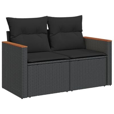 vidaXL Gartensofa 2-Sitzer mit Kissen Grau Poly Rattan