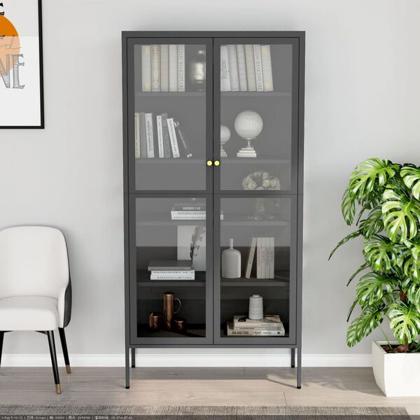 vidaXL Vitrine Anthrazit 90x40x180 cm Stahl und Gehärtetes Glas