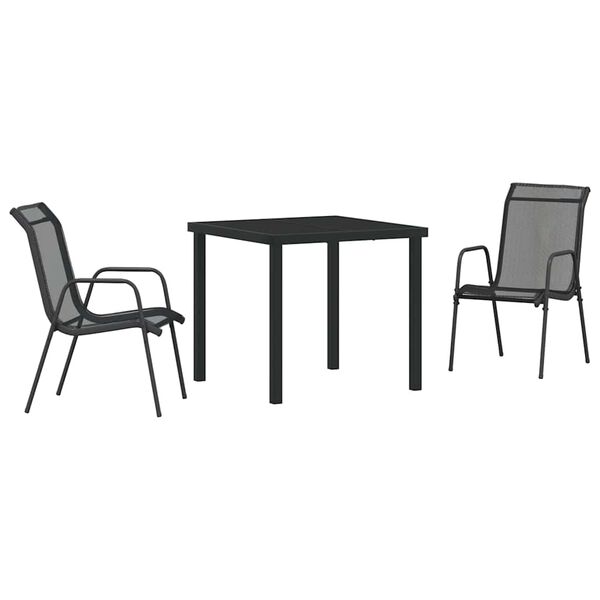 vidaXL Garten Essgruppe 3 pcs Schwarz Pulverbeschichteter Stahl