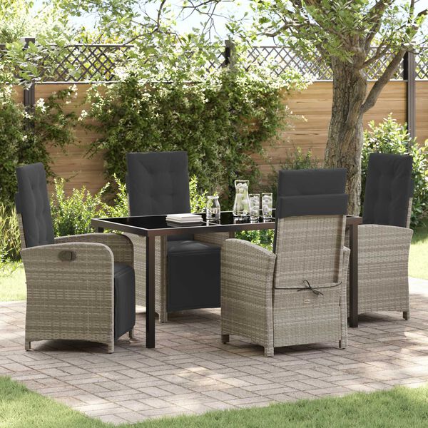 vidaXL Garten Essgruppe mit Kissen 5 pcs Hellgrau Poly-Rattan