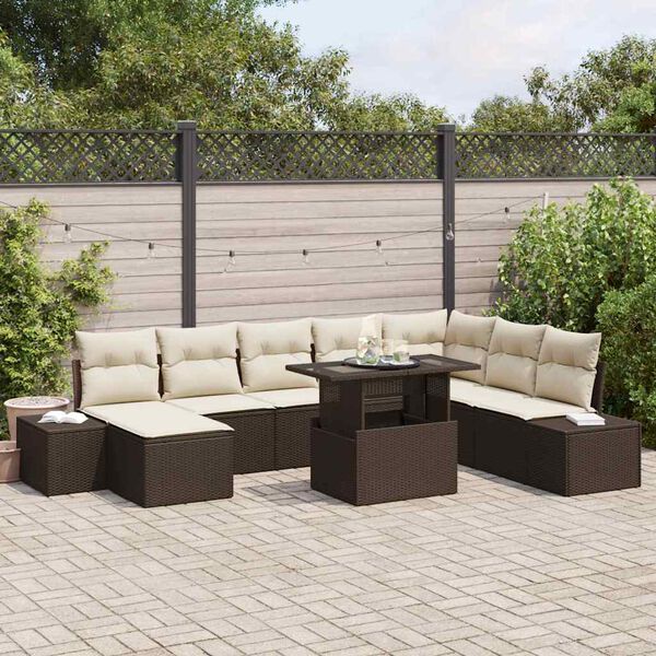 vidaXL Gartensofa-set mit Kissen 9 pcs Braun und Creme Poly-Rattan