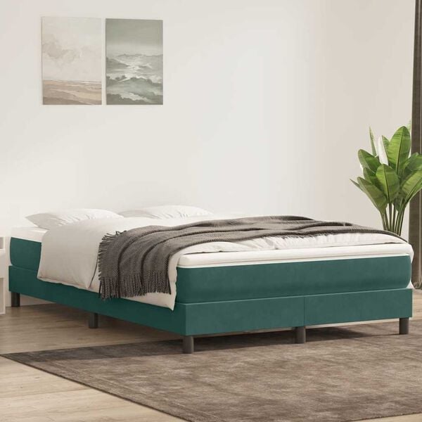 vidaXL Boxspringbett ohne Matratze Dunkelgr&uuml;n 140x220 cm Samt