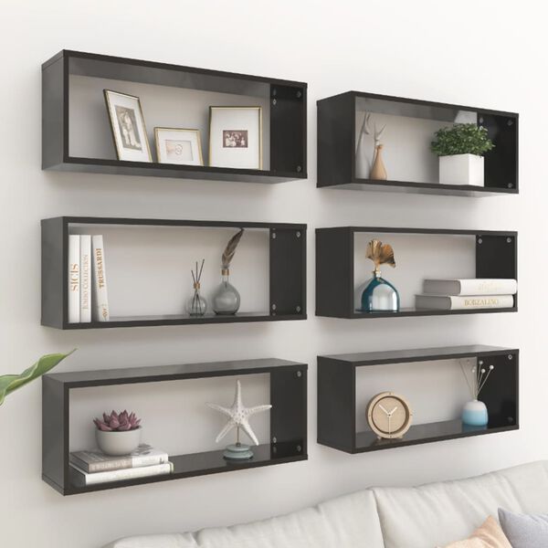 vidaXL W&uuml;rfelregale 6 Stk. Schwarz 60x15x23 cm Holzwerkstoff