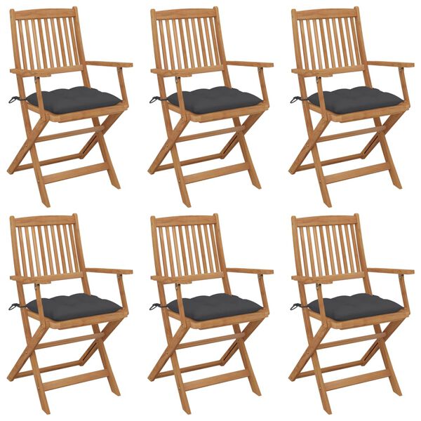 vidaXL Klappbare Gartenst&uuml;hle 6 Stk. mit Kissen Massivholz Akazie