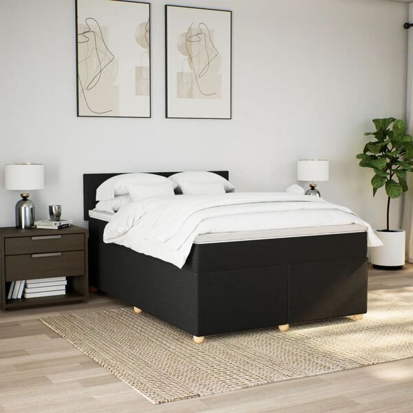 vidaXL Boxspringbett mit Matratze Schwarz 160x200 cm Stoff