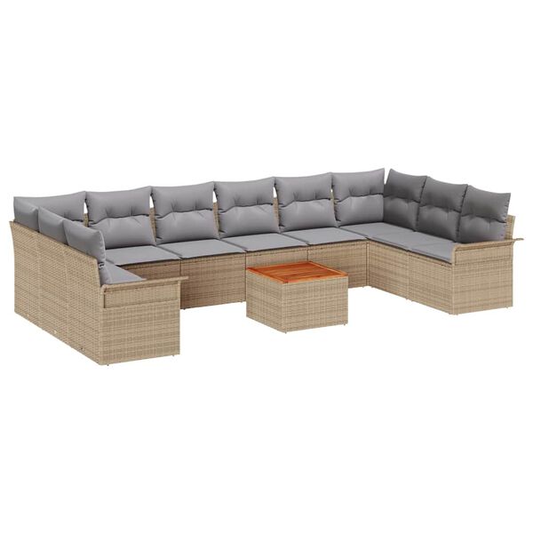vidaXL Gartensofa-set mit Kissen 11 pcs Beige Poly-Rattan