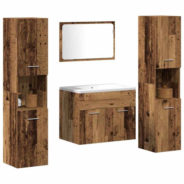 vidaXL Badezimmerm&ouml;bel-Set Wandmontiert 4 pcs Altholz Holzwerkstoff