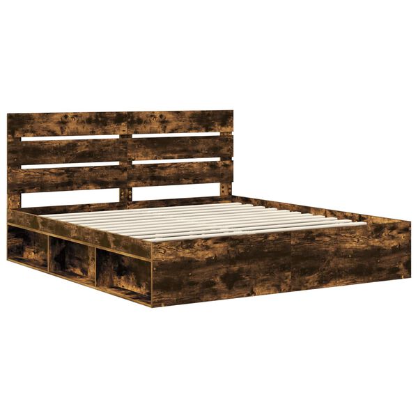 vidaXL Bettrahmen Ger&auml;ucherte Eiche 200 x 200 cm Massives Kiefernholz