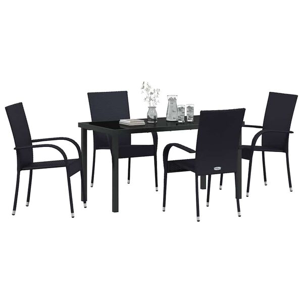vidaXL Garten Essgruppe 5 pcs Schwarz Pulverbeschichteter Stahl