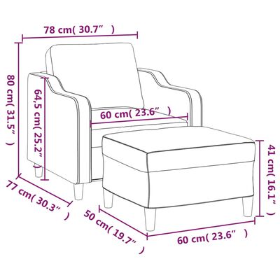 vidaXL Sessel mit Hocker Creme 60 cm Stoff