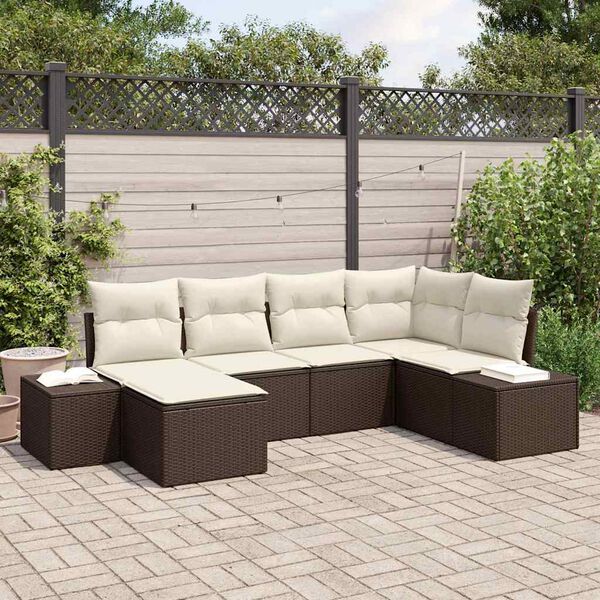 vidaXL Gartensofa-set mit Kissen 6 pcs Braun und Creme Poly-Rattan